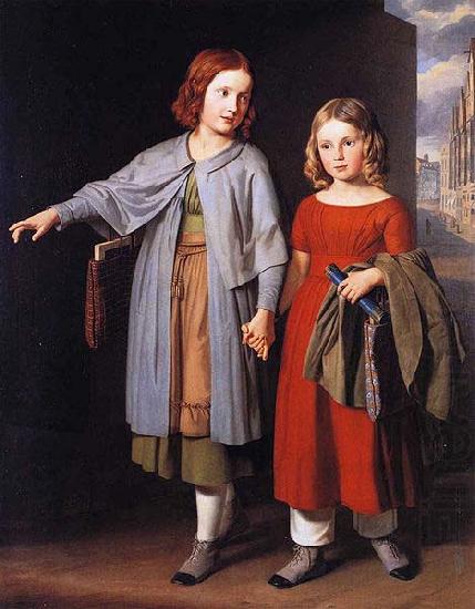 unknow artist The Artist's Daughters on the Way to School oil painting picture